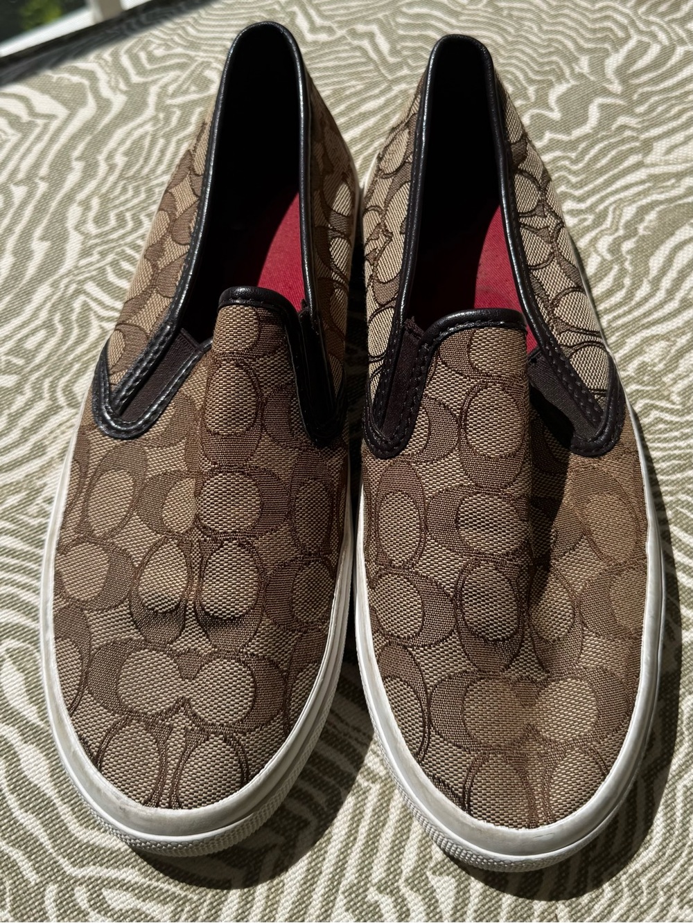 Coach Chrissy Slip-On Sneakers Jacquard Khaki Brown 9.5 women’s $75